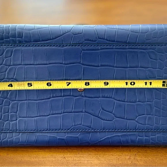 MCM Navy Crocodile Embossed Satchel with Gold Studs - Picture 10 of 11